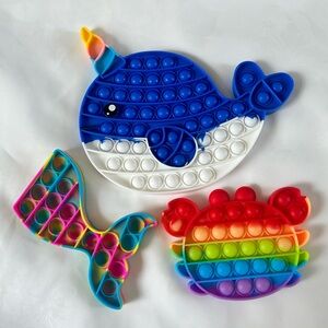 Large Whate, crab and mermaid tail Fidget Popit Toys